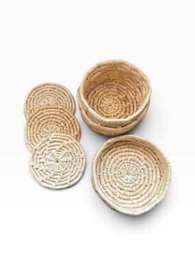 Woven Coaster Set Boho Cottage Wicker Decor